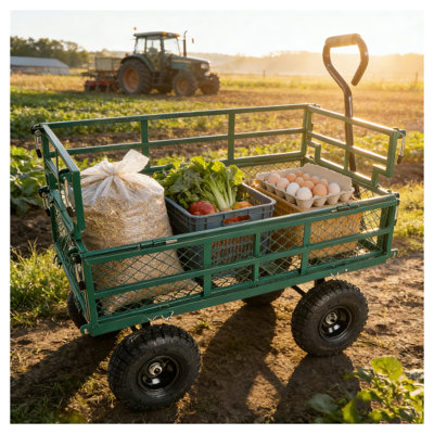 Heavy-Duty Green Metal Garden Wagon Cart with 600 lb Capacity, Utility Truck for Outdoor Transport