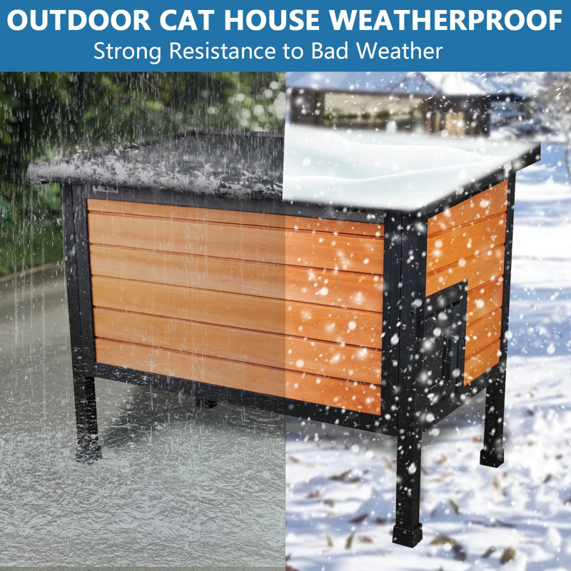 Insulated Cat House Outdoor Weatherproof Feral Cats Shelter Indoor Cat Cottage