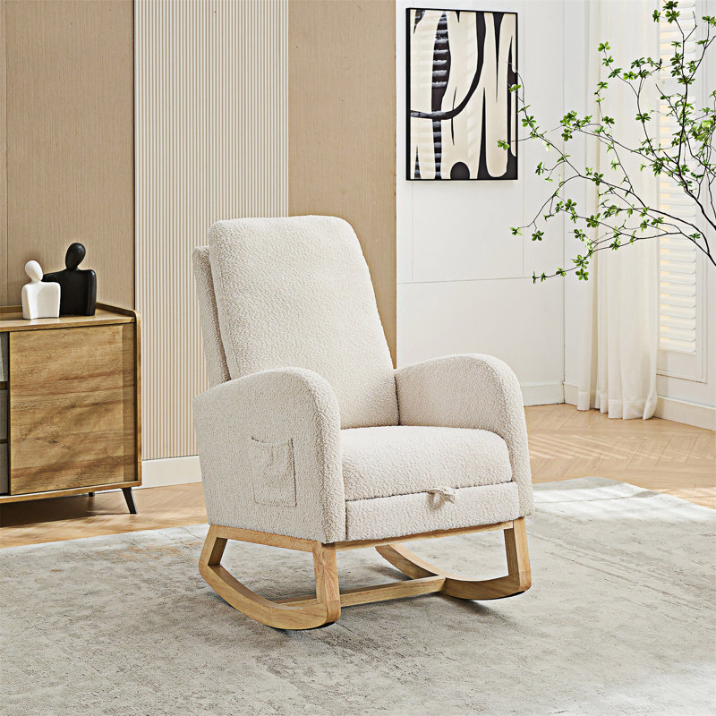 Chaise berçante avec repose-pieds rétractable, Ivoire ivoire