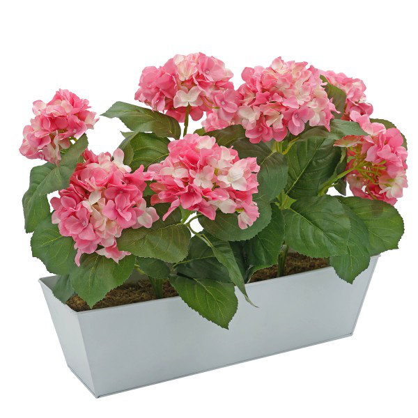Artificial Hydrangea Flower in Tin Window Box (45cm)