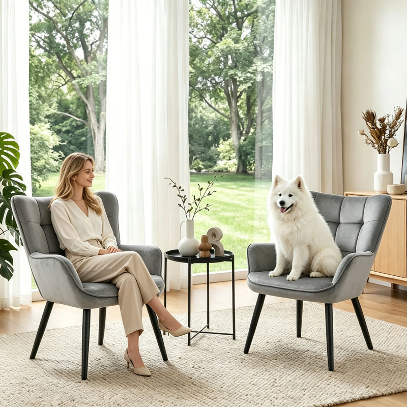 Modern Mid Century Accent Chair With Backrest & Metal Legs, Gray