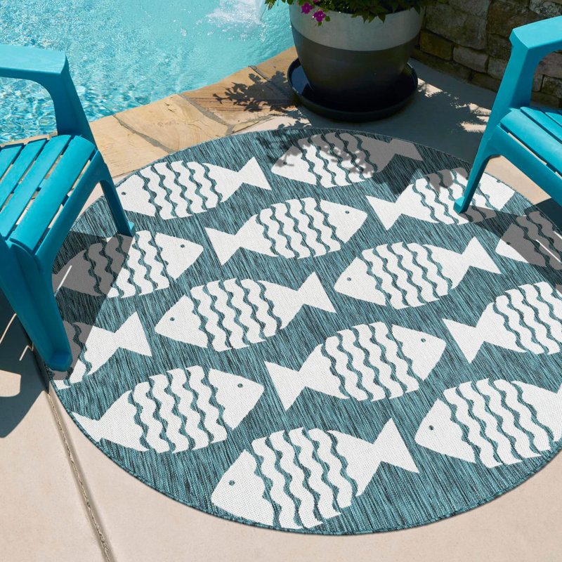 Outdoor Coastal Indoor/Outdoor Area Rug, Round 4'1"