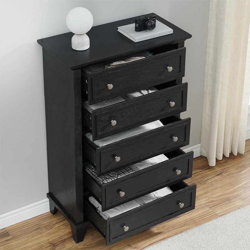 5-Drawer Wood Dresser with Metal Handles, Tall Storage Chest with Deep Drawers, for Bedroom, Living Room, or Entryway