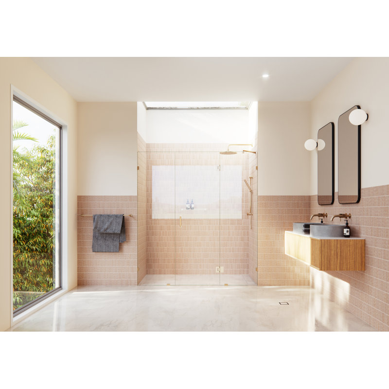 Stellar 69.5 in. W x 78 in. H Fully Frameless 3 Panel Inline Glass Hinged Shower Enclosure, Brushed Bronze