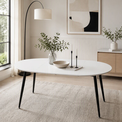 Table de salle à manger ronde extensible avec plateau en panneau de fibres à densité moyenne et pieds en métal