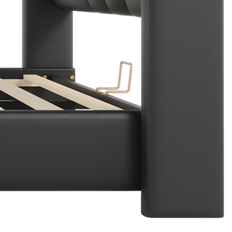 Zavier PU Leather Bed With Solid Wood & Metal Frame, Black, Queen
