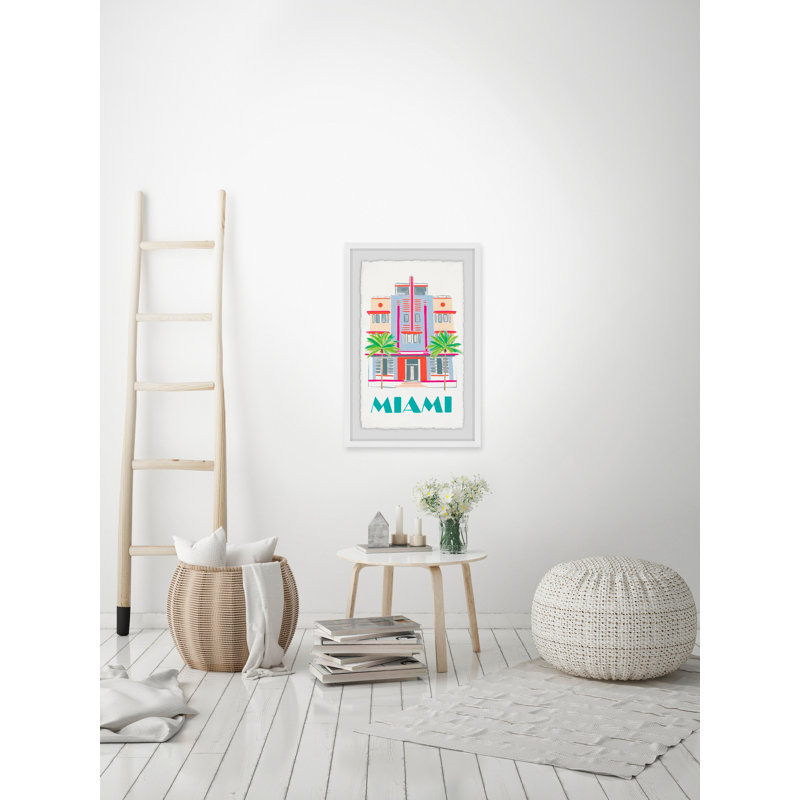 Miami Art Deco - Print, 30cm H x 20cm W x 4cm D, White Framed with Deckled Edges