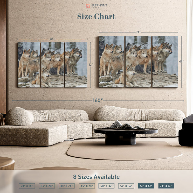 «Wild Wolf Pack», 3 pièces sur toile, H 48 po x l 74 po x P 1,25 po