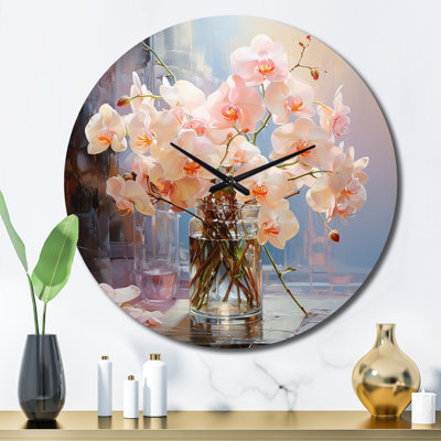Peach Orchids Romantic Impression I - Floral Wall Clock