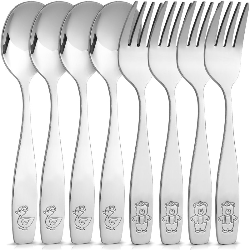 Zulay Kitchen Flatware Set Stainless Steel Spoons & Forks for Children - 8 Piece Set (4 Forks & 4 Spoons)