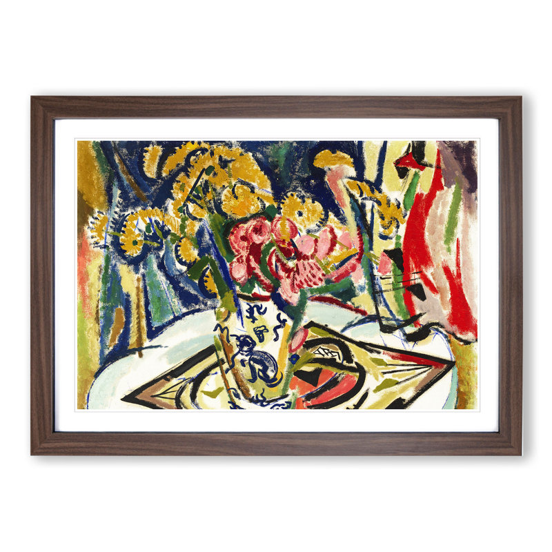 Flowers on a Table Vol.1 by Henry Lyman Sayen - Picture Frame Painting, 27cm H x 36cm W x 2cm D, Walnut Framed