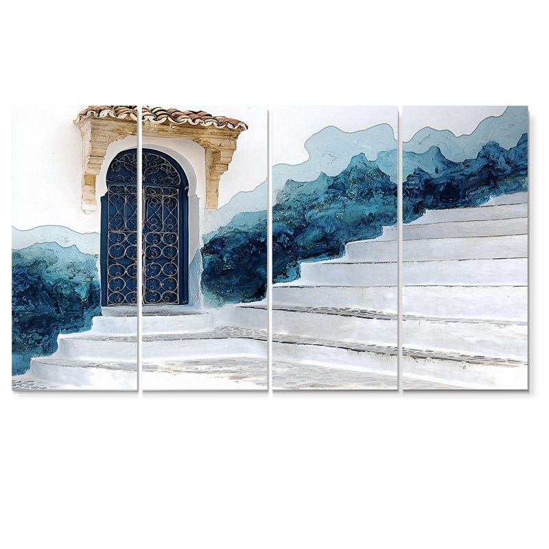 «Blue Chefchaouen Blue City In Morocco I», ensemble d'art mural sur toile, H 32 po x l 64 po