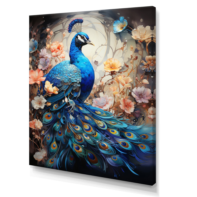 Woodsum Blue Coral Indian Art Dancing Peacock I - Art mural indien, H 20 po x l 12 po x P 1 po, Toile tendue