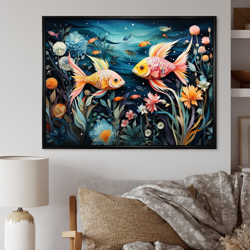 " Fishing Whimsical Waters II ", Cadre flottant noir, H 16 po x l 32 po