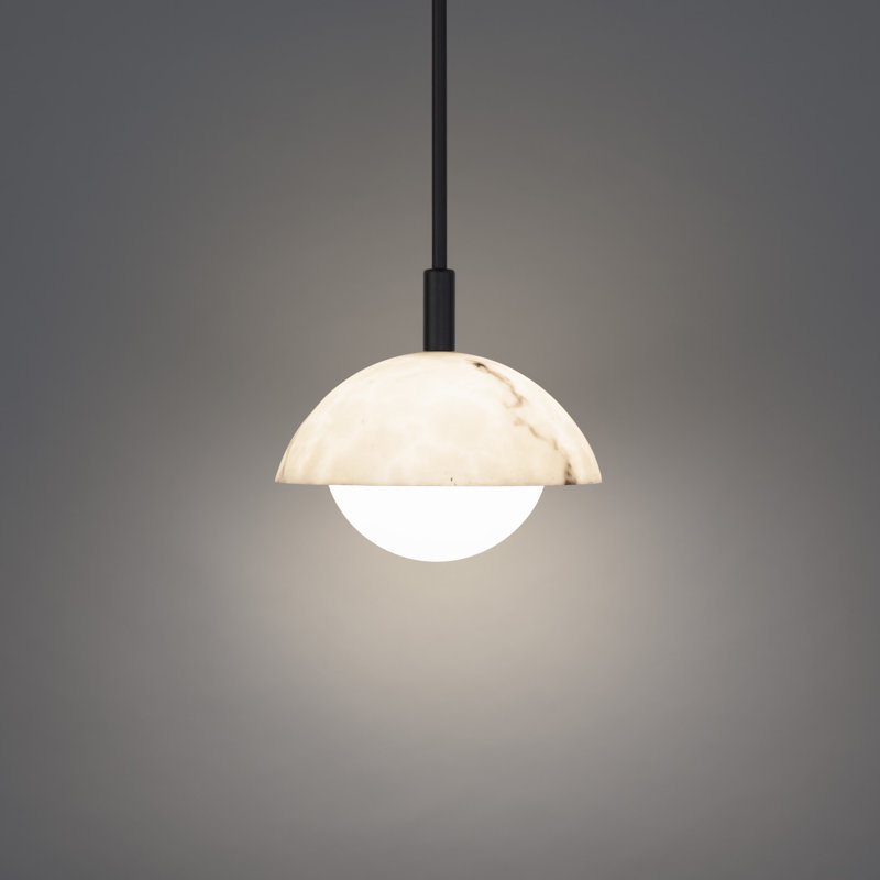Black LED Pendant with Faux Alabaster Shade