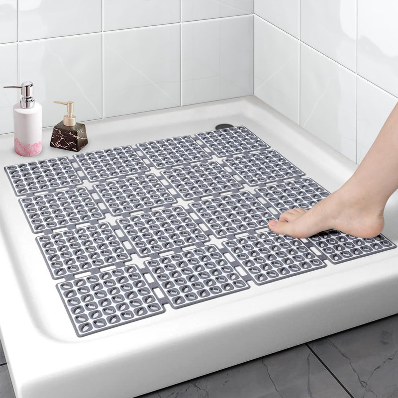 24"x24" Non-slip Square Shower Mat Grey