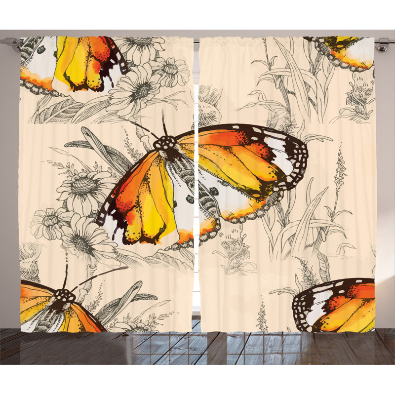 Butterfly Semi-Sheer Rod Pocket Curtain Panels, 54" x 90"