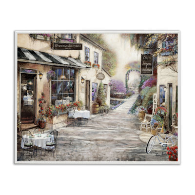 «Traditional Village City Architecture», scène de bistro charmante, estampe numérique encadrée par Ruane Manning
