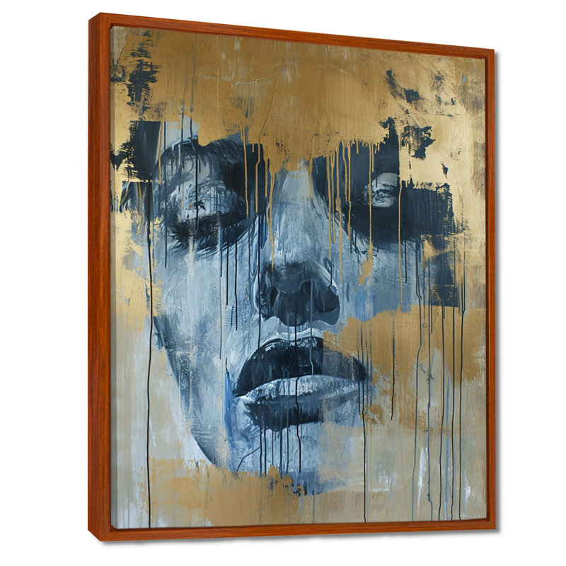 Faded Memories, rétro, collage doré grunge - Portraits abstraits, art mural, salon, Cadre flottant brun