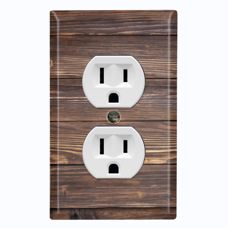 Couvercle de plaque d'interrupteur en métal; Rectangle 1 bande US standard - Image imprimée de planches de bois rustiques