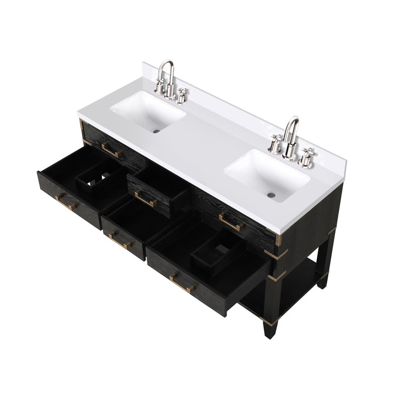 Meuble-lavabo double avec plateau en marbre de culture