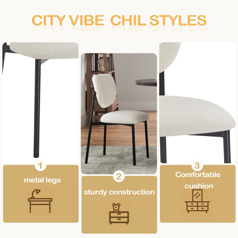 Chaises de salle à manger rembourrées avec pieds en métal (ensemble de 2)