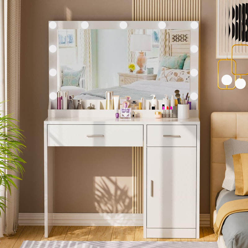 Coiffeuse Frisco avec 2 tiroirs et 1 armoire, Blanc