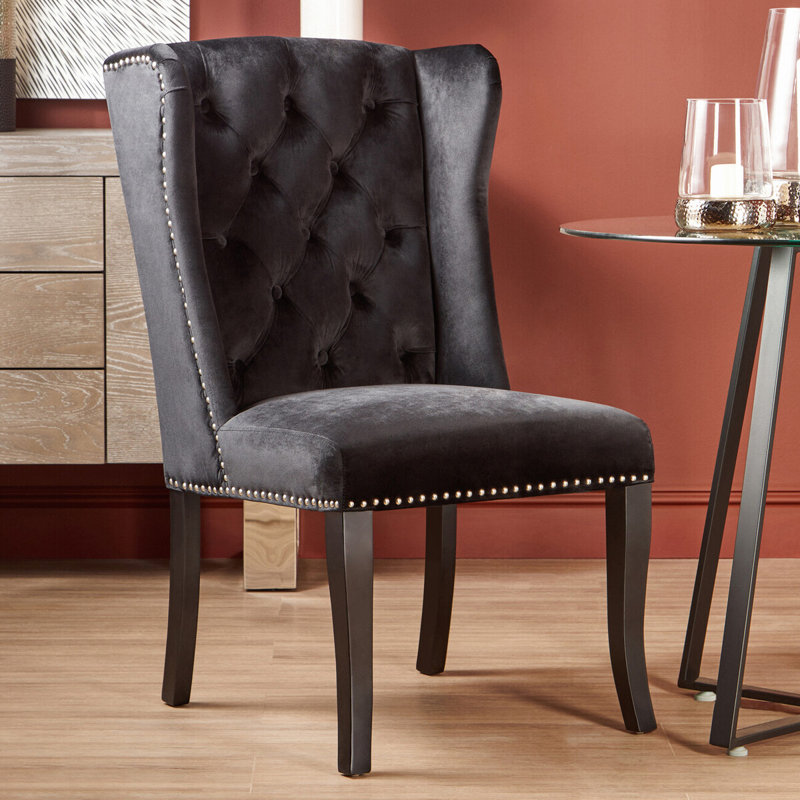 Otsego 52cm H Tufted Velvet Upholstered Side Chair, Black