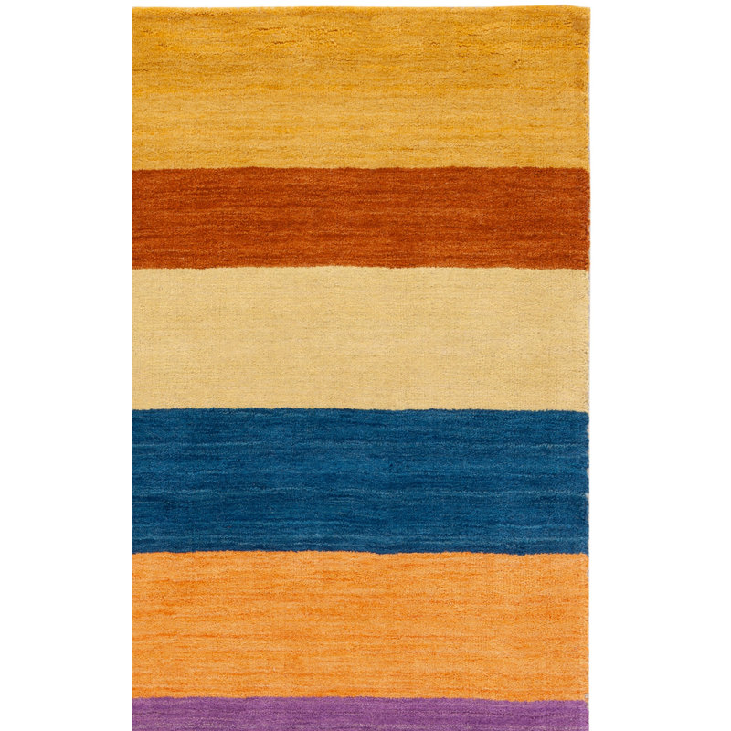 Tapis jaune / multicolore en laine tissé à plat à la main Hossain, Tapis de couloir 2 pi 3 po x 6 pi