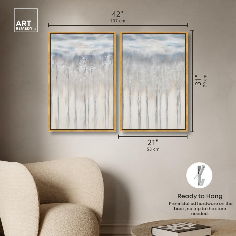 «Dewy Elegy Diptych pair», reproduction d'art sur toile par Art Remedy, cadre doré, 20 x 30, H 31 po x l 21 po