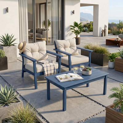 Chaises d'extérieur 2 pièces en PEHD avec table basse