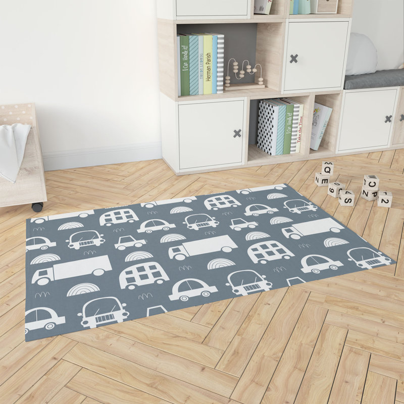 Tapis de jeu trafic pour enfants, Bleu, Rectangle 5 pi x 7 pi