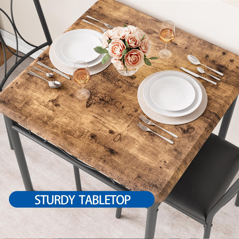 Ensemble de table de salle à manger, table de cuisine compacte, H 30 po x L 29,10 po x l 29,10 po, 3, Brun