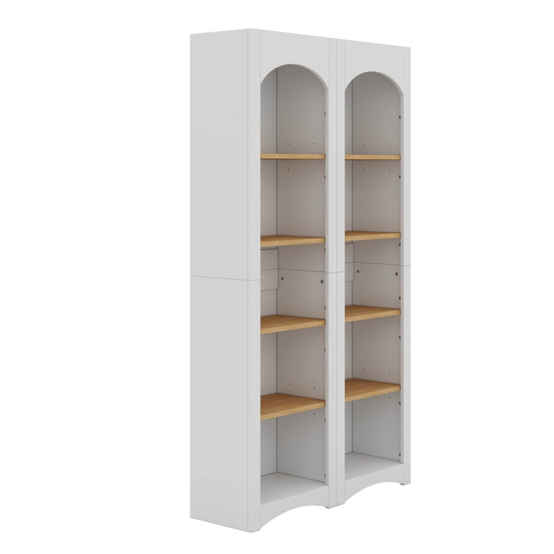 Bibliothèque moderne à 5 niveaux, ensemble de 2 bibliothèques, ensemble de rangement bicolore avec tablettes réglables, Blanc