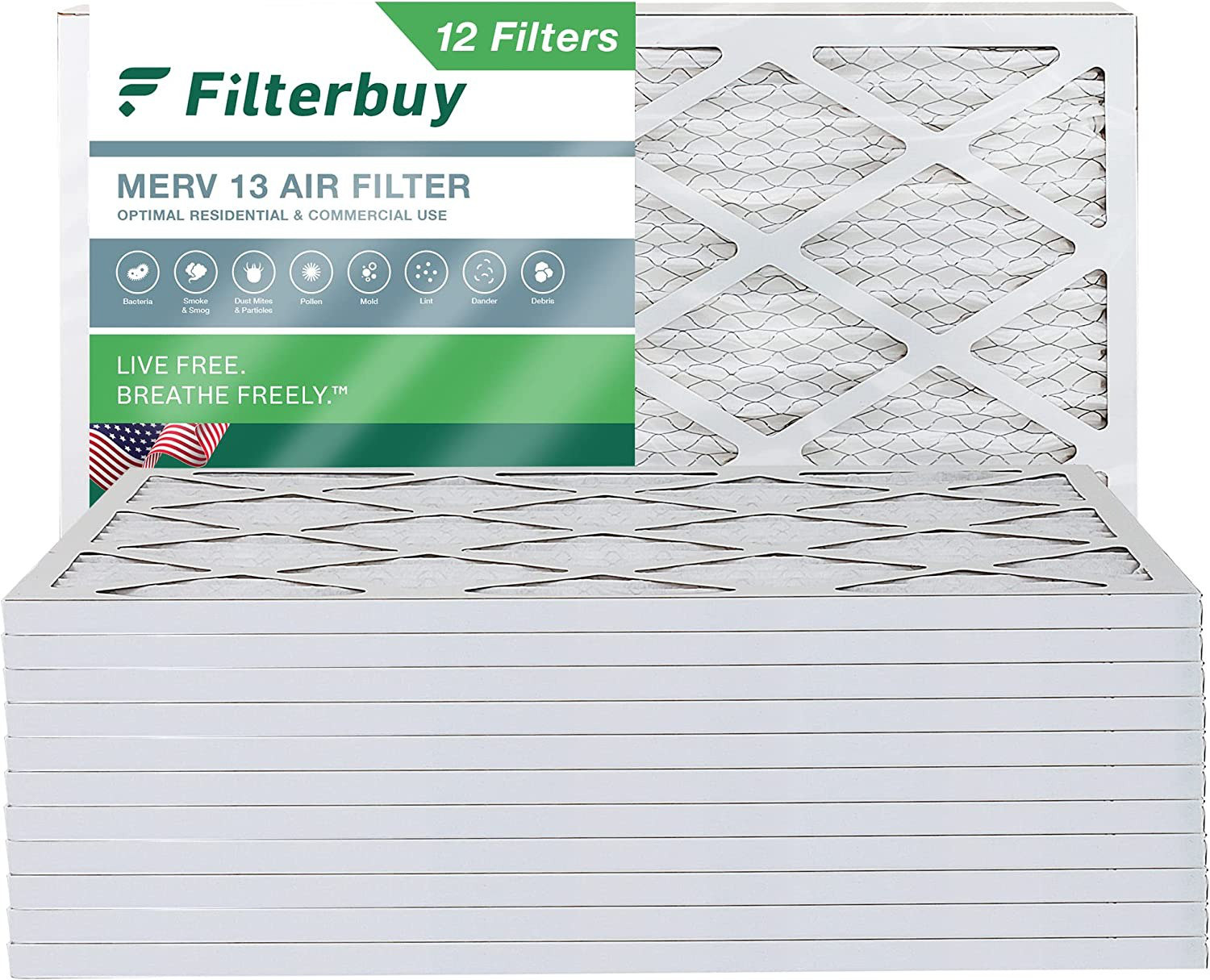 Filterbuy 14x30x1 Air Filter MERV 13, Pleated HVAC AC Furnace Filters