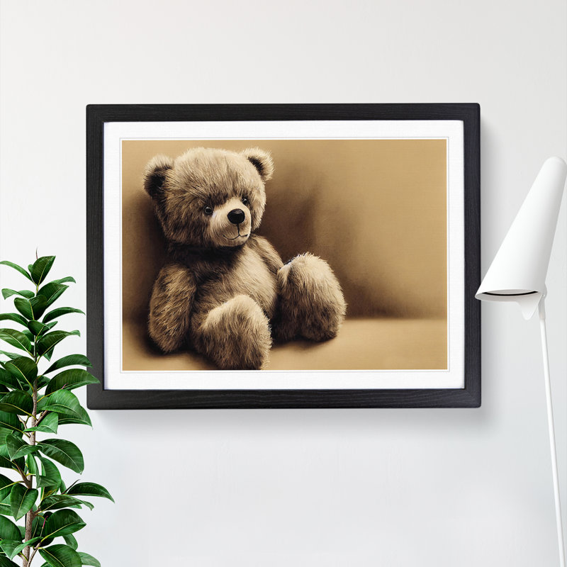 Sensational Teddy Bear - Single Picture Frame Painting, 46cm H x 64cm W x 2cm D, Black