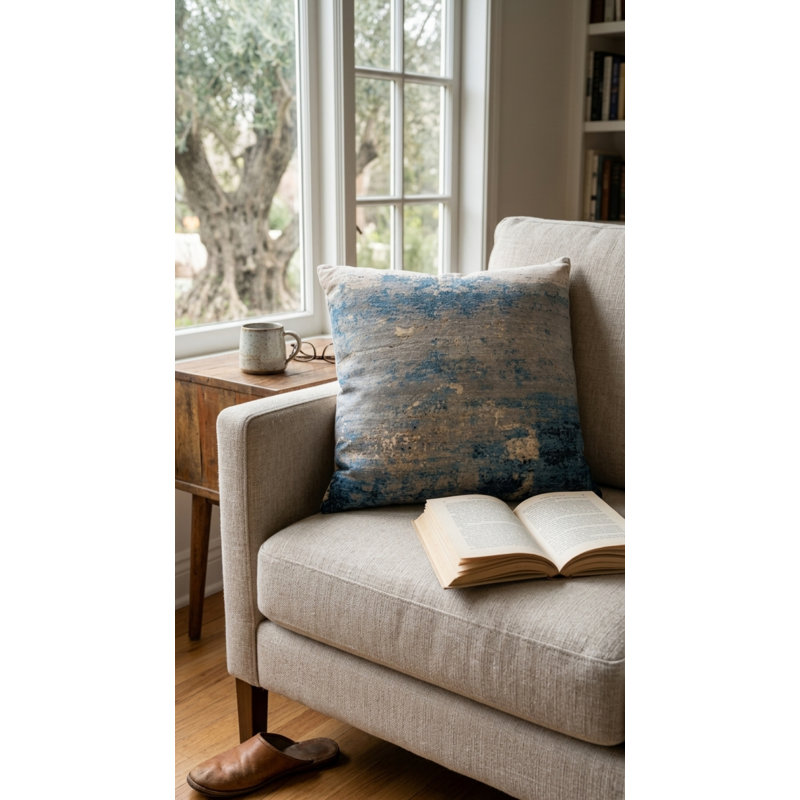 Square Cotton Pillow Cover & Insert, Blue Abtract