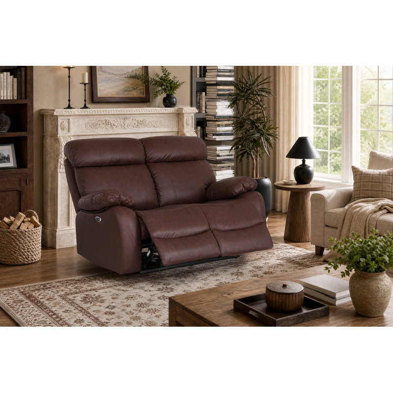 Causeuse inclinable en cuir 59,8 po Avshalom, Similicuir brun