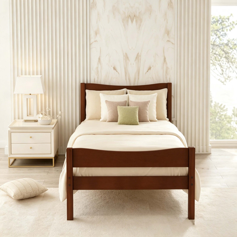 Structure de lit plateforme simple en bois avec tête de lit, capacité de poids de 250 lb, support de lattes en bois, aucun sommier tapissier requis, finition noyer