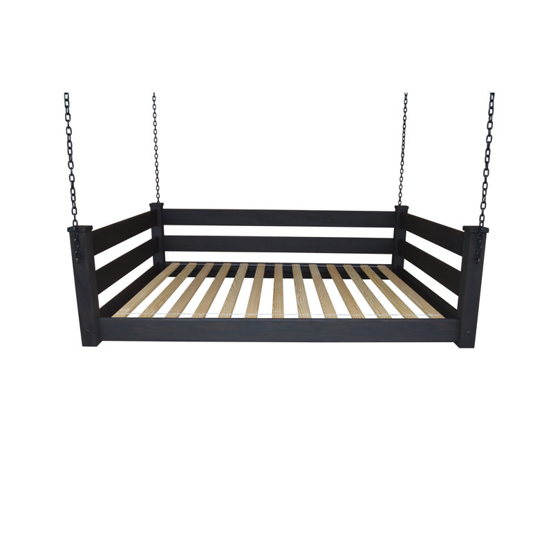 Lit de jour suspendu en bois massif Adrow, Teinté tabac brun, Double