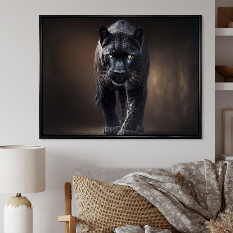 «Black Majestic Panther II» - art mural panthère, H 34 po x l 44 po, Toile avec cadre flottant, Noir