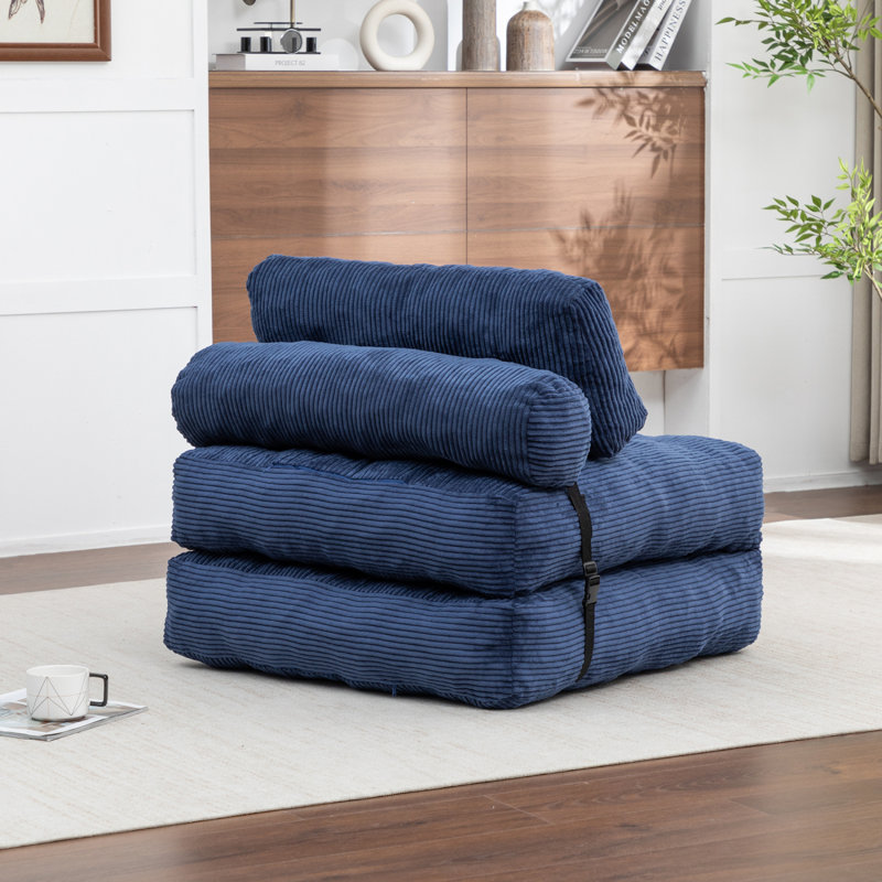 Folding Sofa Bed, Convertible Sleeper Chair With Pillow Foldable Mattress With Back Support, Portable Fold Out Chair Bed Comfy Floor Sofa Lounge For Living Room Bedroom, Dark Blue, Single