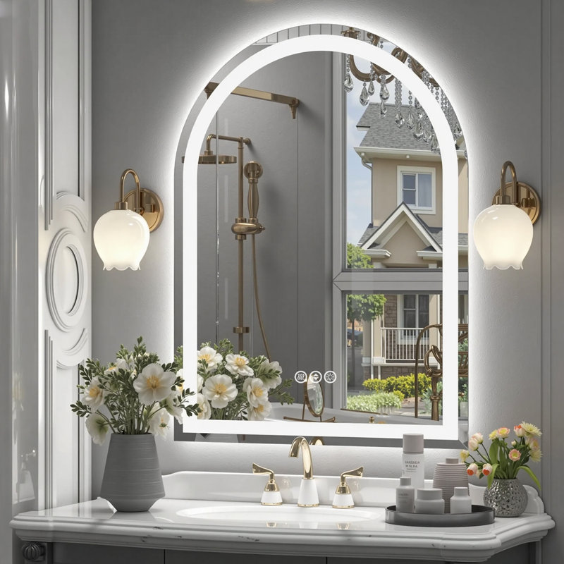 Lunara UL Certified Arch Wall Mirror, LED Bathroom Vanity Mirror with Dimmable 3-Color Lighting & Anti-Fog, 40" x 30"