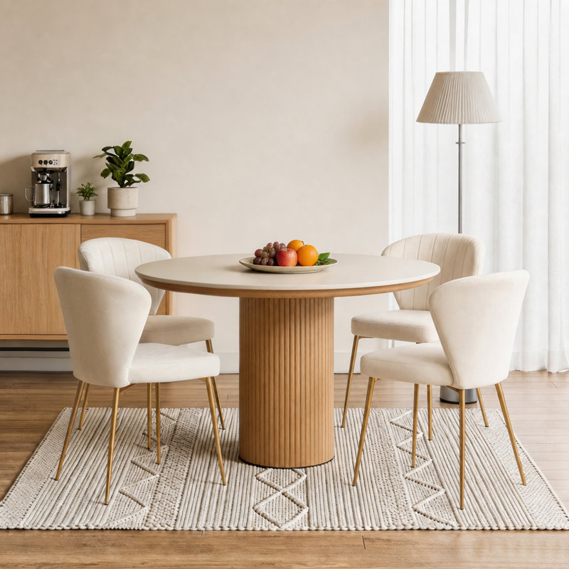 Chaise à oreilles moderne en velours capitonné blanc avec pieds en métal, Blanc