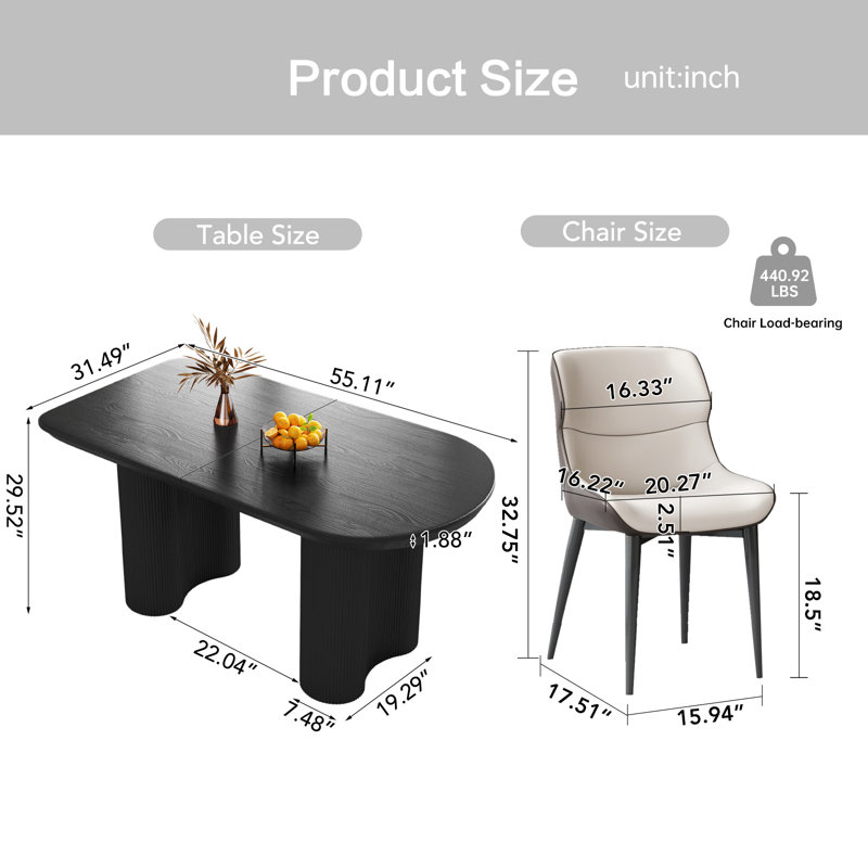 Pearlena 55.11" Modern Rectangle Black Dining Table Set with 6 Chairs for Kitchen, Bar, Living Room