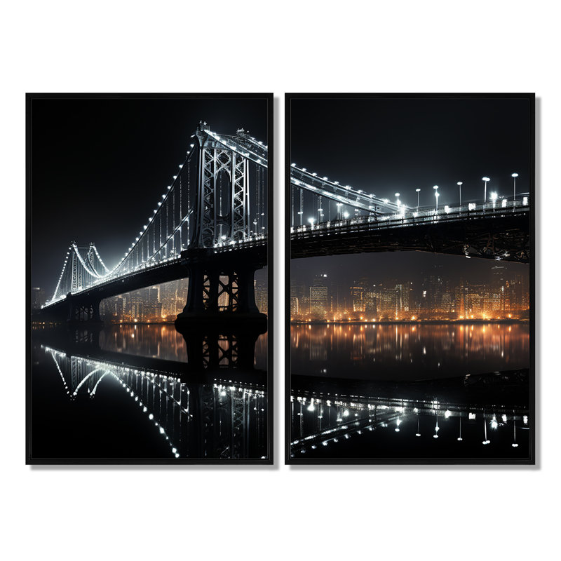 Ching - grands ponts, impressions sur toile, 36" H x 48" W, Impression encadrée flottante, Black