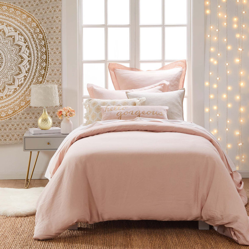 Washed Linen Duvet Cover- Blush, Twin Duvet Cover