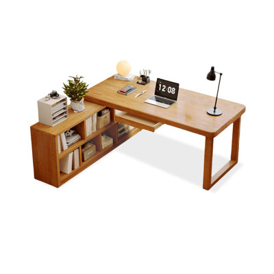 Bureau en L en bois massif avec 1 tiroir Burlywood