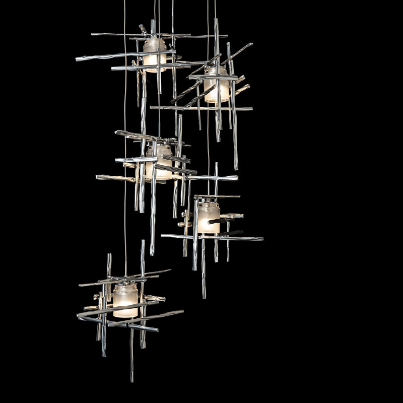 Tura 5 - Light Cluster Pendant, 50" - 130", Seeded Clear, Sterling