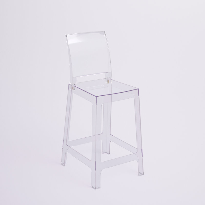 Imca Counter Stool with Square Back in Transparent Crystal - Wedding Chairs, Counter Stool (25" Seat Height)